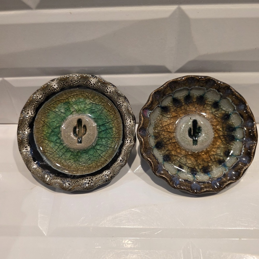 2-Down To Earth Pottery-Icon Trinkets Dishes Featuring  A Cactus Crackle Glass